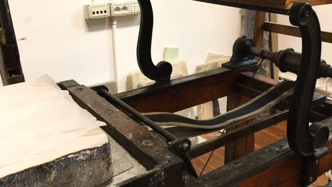 Engraving stone, seen in an engraving workshop, ancient printing technique Stock Footage 103660019