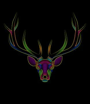 Engraving of stylized psychedelic deer on black background Illustrazione stock