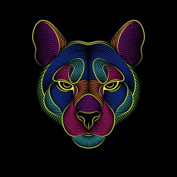 Engraving of stylized psychedelic puma on black background Illustrazione stock