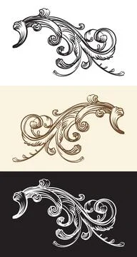 Engraving swirl monogram vector design element Stock Illustration