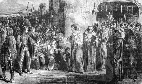 Enguerrand de marigny led to torture 1305 ,edition lahure 1881 Stock Illustration