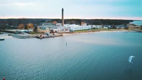 Engure, Latvia, 23 May 2022: Aerial Drone View of a Corekites Kitesurfers Stock Footage 185989344