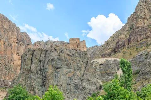 Enguzek kapi castle in high mountain in Uzundere, Erzurum, Turkey Stock Photos