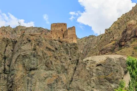 Enguzek kapi castle in high mountain in Uzundere, Erzurum, Turkey Stock Photos