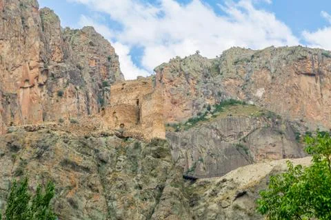 Enguzek kapi castle in high mountain in Uzundere, Erzurum, Turkey Stock Photos