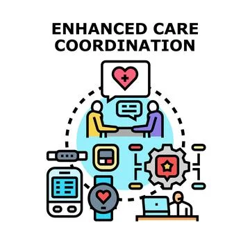 Enhanced care coordination integrating digital health technology Stock Illustration