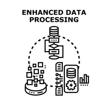 Enhanced data processing system analyzing database information Illustrazione stock