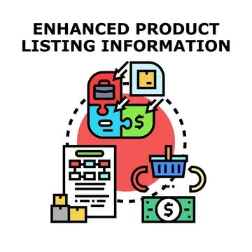 Enhanced product listing information concept visualizing improving ecommerce Stock Illustration