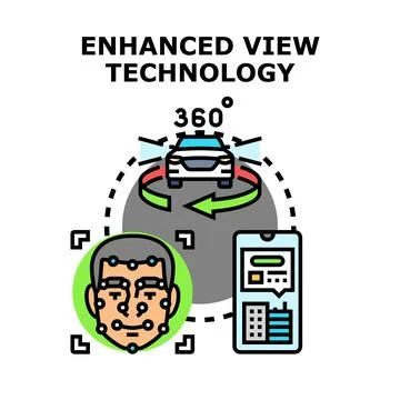 Enhanced view technology integrating facial recognition and 360 perspective Stockillustratie
