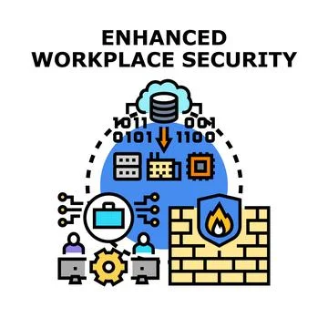 Enhanced workplace security system protecting data and information Stock Illustration