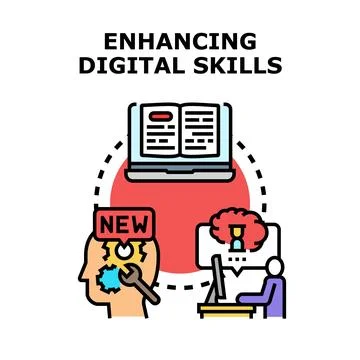 Enhancing digital skills concept presenting online education Stock Illustration
