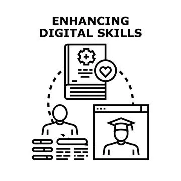 Enhancing digital skills developing online education concept Stock Illustration
