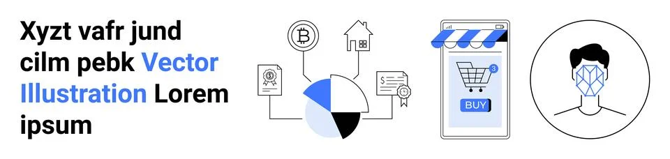 Enhancing E-commerce with Technology Digital Graphs, Shopping, and Security イラスト素材