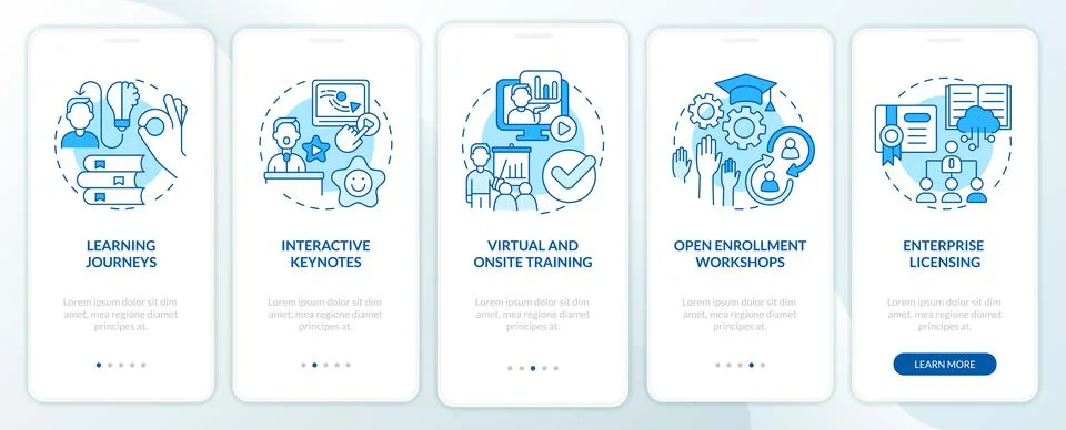 Enhancing learning experience blue onboarding mobile app screen Stock Illustration