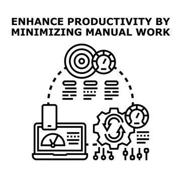 Enhancing productivity minimizing manual work with automation technology 스톡 일러스트