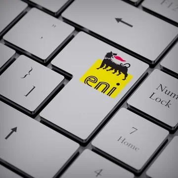 ENI logo notebook keycap 3d illustration stock market editorial Stock Photos
