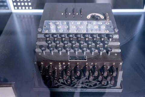 Enigma Machine, Used to decode enemy messages during WWII, Bletchley Park Stock Photos