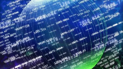 Enigmatic 3d illustration of the sci-fi spheric data cyberspace with decimal  Stock Illustration