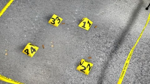 An enigmatic 3d rendering of a crime scene with four shot shells from revolve Stock Illustration