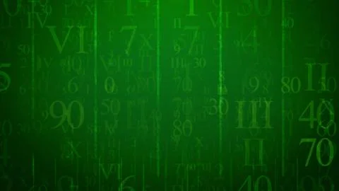 An enigmatic 3d rendering of shimmering numbers of Latin and Arabic origin pu Illustration