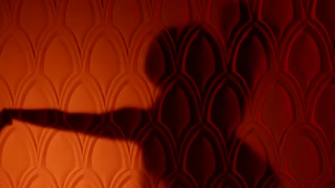 Enigmatic and mysterious shadow of dancing oriental dance performer on wall of Stock Footage 179839453