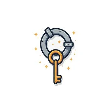 Enigmatic charm of a whimsical key ring with golden key offering a sense of.. Illustration