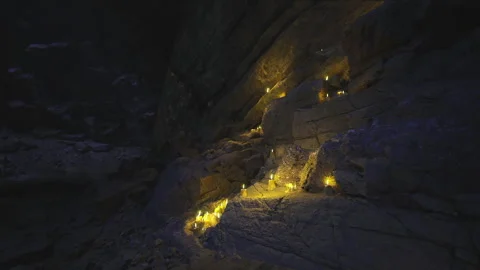 Enigmatic light shines over silent limestone terraces in harmony Stock Footage 342433813