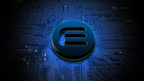 Enjin cryptocurrency coin on colorful background, cryptocurrency concept Stock Illustration