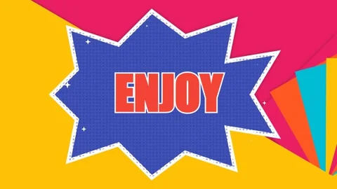 Enjoy Comic Pop Art Text Animation with Colorful Background Seamless Loop 4K Video stock 343184528