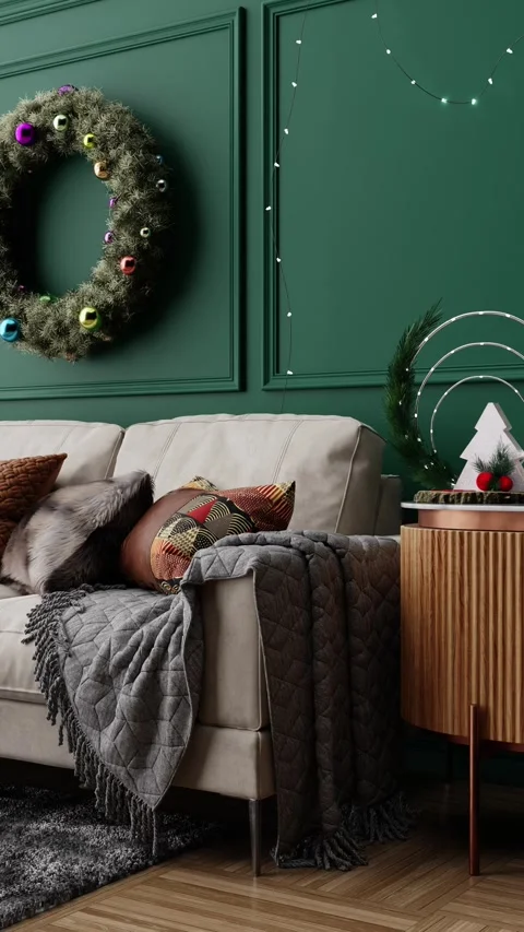 Enjoy a creative interior design showcase featuring Christmas decorations Stock Footage 335636654
