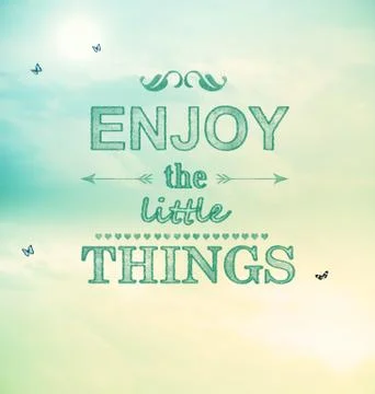 Enjoy the little things text with small butterflies Ilustración de archivo