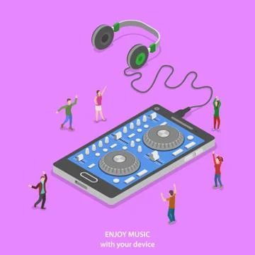 Enjoy music isometric flat vector concept. Stock Illustration