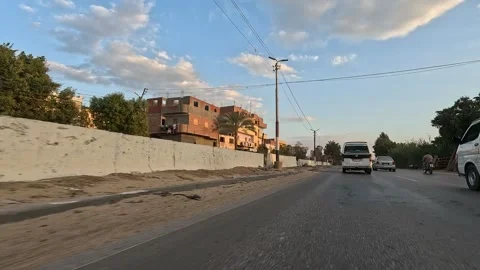 Enjoy open highway views while driving along Cairo Fayoum Desert Road Egypt Stock Footage 330114931
