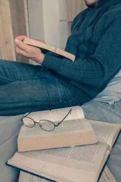 Enjoy reading  bed. Stock Photos