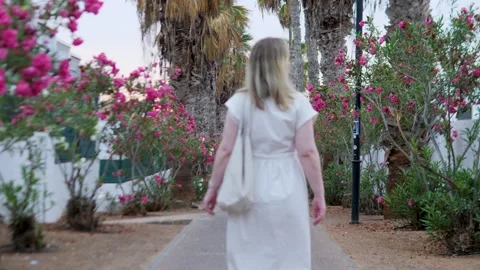 Enjoy a Serene Stroll Through a Beautiful Blooming Pathway at Dusk Stock Footage 317006159