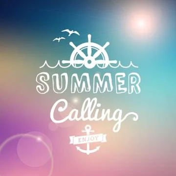 Enjoy Summer calling vector text typography vintage poster isolated from back Illustrazione stock