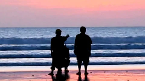 Enjoy sunset at the beach Stock Footage 35348046