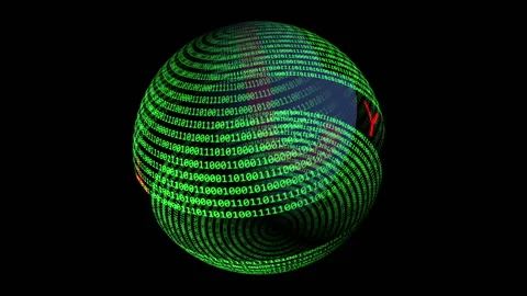 Enjoy text and binary data on rotating sphere Stock Footage 132360243