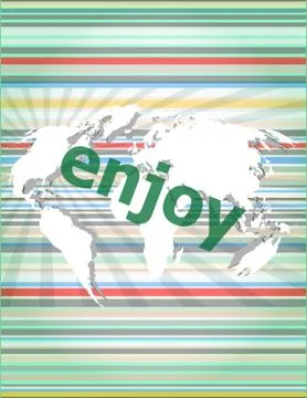 Enjoy word, hi-tech background, digital business touch screen. concept of cit Stock Illustration