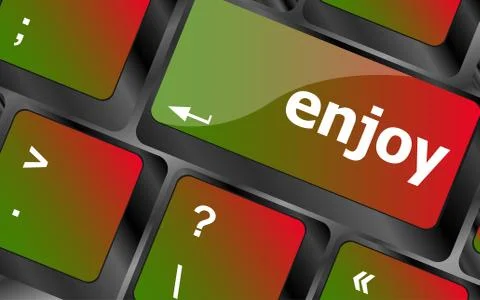 Enjoy word on keyboard key, notebook computer button Illustrazione stock