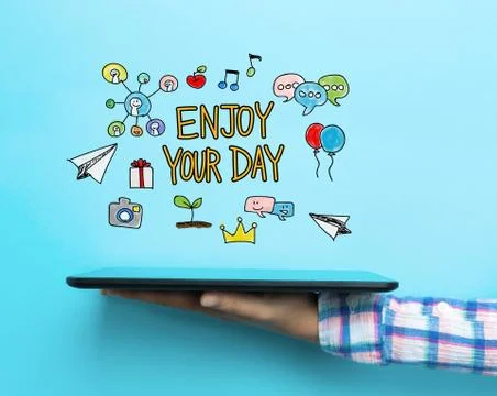 Enjoy Your Day concept with a tablet Stock Illustration