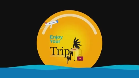 Enjoy your trip animation featuring stylized plane flying over tropical sun.. Video stock 341292354