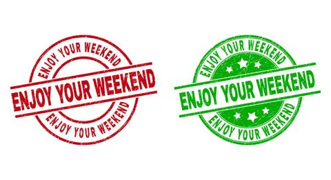 ENJOY YOUR WEEKEND Round Badges Using Grunged Style Stock Illustration