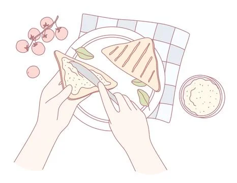 An enjoyable preparation of a delicious snack using fresh ingredients for a Stock Illustration