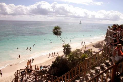 Enjoying the beach in Tulum Stock Photos
