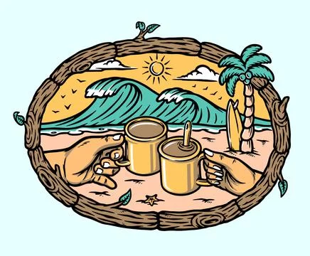 Enjoying coffee on the beach Stock Illustration
