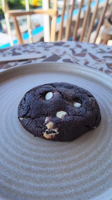 Enjoying a cookie on a sunny day at a cafe Stock Footage 341996570