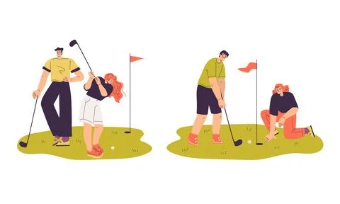 Enjoying a Day on the Golf Course Memorable Moments with Friends and Enthusiasm Illustration