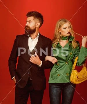 Enjoying friendly relations. Love relations. Autumn fashion trends. Couple in Stock Photos
