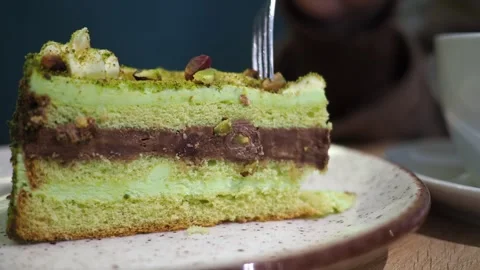 Enjoying a slice of cake in a cafe Stock Footage 336882391
